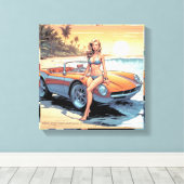 スポーツカーを持つ女の子 キャンバスプリント (インサイチュ (ウッドフロア))
