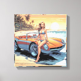 スポーツカーを持つ女の子 キャンバスプリント