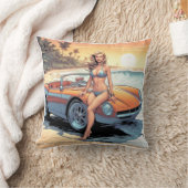 スポーツカーを持つ女の子 クッション (ブランケット)