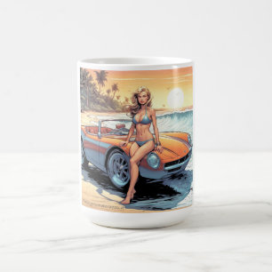 スポーツカーを持つ女の子 コーヒーマグカップ