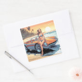 スポーツカーを持つ女の子 スクエアシール (封筒)