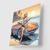 スポーツカーを持つ女の子 スクエア壁時計 (傾斜)