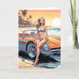 スポーツカーを持つ女の子 ノートカード
