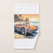 スポーツカーを持つ女の子 バスタオルセット (ハンドタオル)