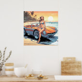 スポーツカーを持つ女の子 ポスター (キッチン)