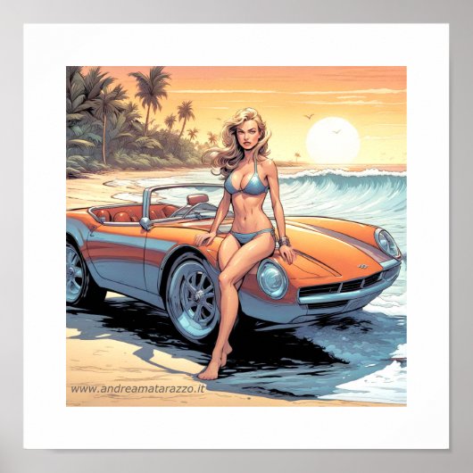 スポーツカーを持つ女の子 ポスター (正面)