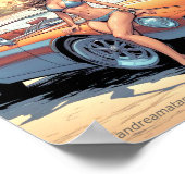 スポーツカーを持つ女の子 ポスター (角)