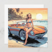 スポーツカーを持つ女の子 招待状 (正面/裏面)