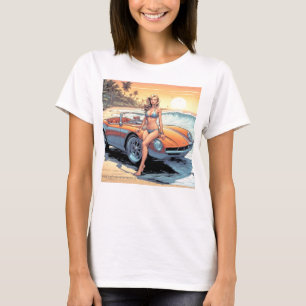 スポーツカーを持つ女の子 Tシャツ