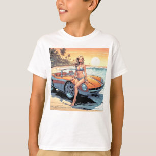 スポーツカーを持つ女の子 Tシャツ