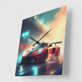 スポーツカーイラストレーション スクエア壁時計 (傾斜)