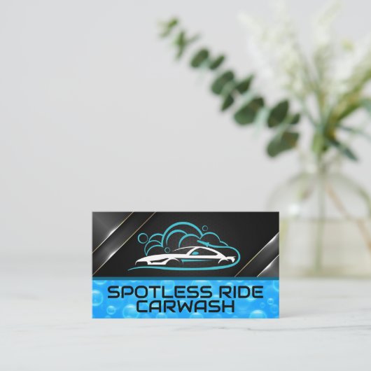 スポーツカーオートウォッシュロゴ | 青い泡 名刺 (スタンド正面)