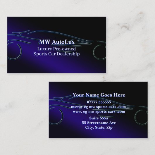 スポーツカーディーラー、スタイル設定された青いロゴ 名刺 (正面/裏面)