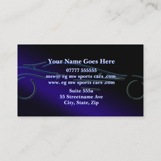 スポーツカーディーラー、スタイル設定された青いロゴ 名刺 (裏面)