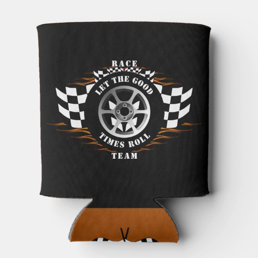 スポーツカーレーシングチーム市松模様にフラッグフレイムスPro 缶クーラー (裏面)