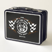 スポーツカーレーシングホイール市松模様にフラッグフレイムプロ メタルランチボックス (裏面)