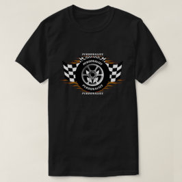 スポーツカーレーシング市松模様にパーソナライズフラグ Tシャツ