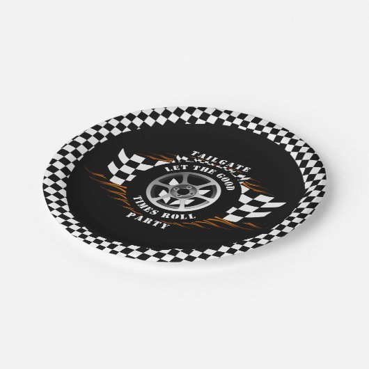 スポーツカーレーシング市松模様にパーティーテールゲート用品 ペーパープレート (アングル)
