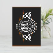 スポーツカーレーシング市松模様にパーティーフラグお祝い 招待状 (スタンド正面)