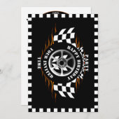 スポーツカーレーシング市松模様にフラグパーティーお祝い 招待状 (正面/裏面)