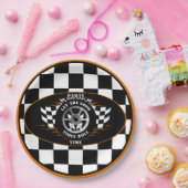 スポーツカーレーシング市松模様にフラグパーティー用品 ペーパープレート (パーティー)