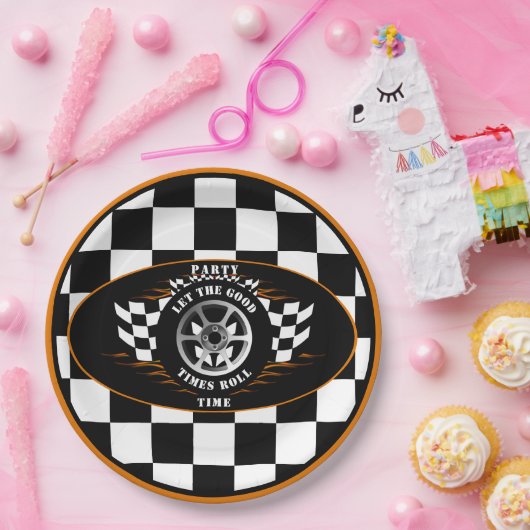 スポーツカーレーシング市松模様にフラグパーティー用品 ペーパープレート (パーティー)