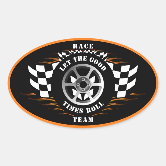 スポーツカーレーシング市松模様にフラッグフレイムヘルメット 楕円形シール (正面)