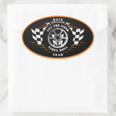 スポーツカーレーシング市松模様にフラッグフレイムヘルメット 楕円形シール (バッグ)