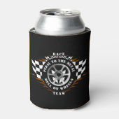 スポーツカーレースフレイムバーンアウト市松模様にフラグ 缶クーラー (缶正面)