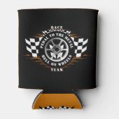 スポーツカーレースフレイムバーンアウト市松模様にフラグ 缶クーラー (正面)