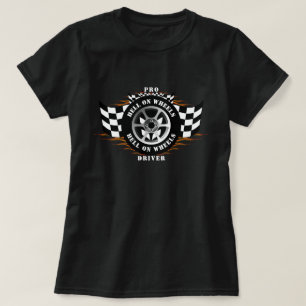 スポーツカーレース地獄オンホイールフラ市松模様にグ Tシャツ
