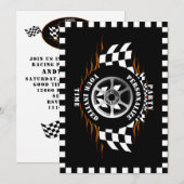 スポーツカーレース チェッカーフラッグ お祝いパーティー 招待状 (正面/裏面)