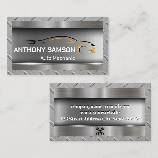 スポーツカーロゴ |金属 |自動サービス 名刺 (正面/裏面)