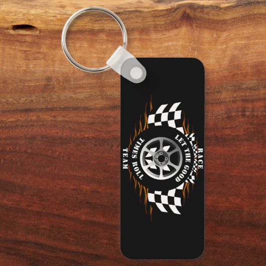 スポーツカー市松模様にレーシングバーンアウトクール炎 キーホルダー (正面)