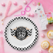 スポーツカー市松模様にレーシングフラグパーティー用品 ペーパープレート (パーティー)