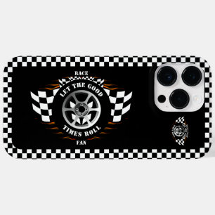 スポーツカー市松模様にレーシングフラッグスホイール Case-Mate iPhone 14 PRO MAXケース