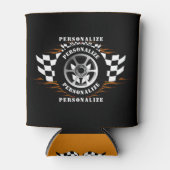 スポーツカー市松模様にレーシングフラッグホイールフレイムプロ 缶クーラー (正面)