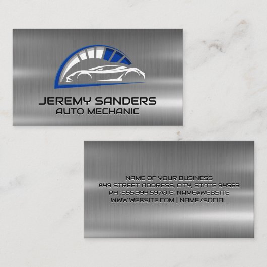 スポーツカー走行距離計のロゴ |メタリック 名刺 (正面/裏面)