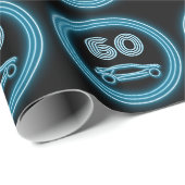 スポーツカー&任意のナンバーブラックとネオンブルーメンズ ラッピングペーパー (ロールコーナー)