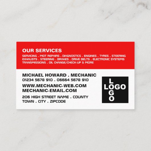 スポーツカー、自動車整備士&修理 名刺 (裏面)