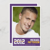 スポーツガイフォト卒業パーティー招待状パープル 招待状 (正面/裏面)