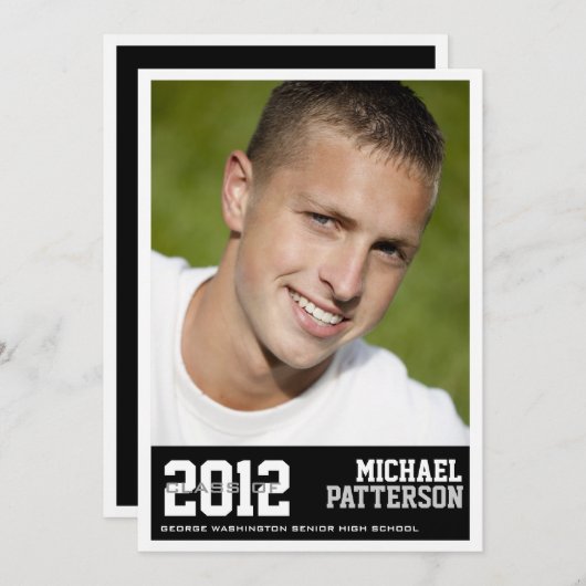 スポーツガイフォト卒業パーティー招待状ブラック 招待状 (正面/裏面)