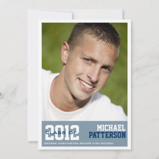 スポーツガイ写真卒業パーティー招待状ブルー 招待状 (正面)