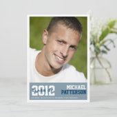 スポーツガイ写真卒業パーティー招待状ブルー 招待状 (スタンド正面)