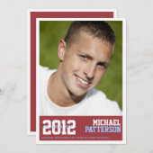 スポーツガイ写真卒業パーティー招待状レッド 招待状 (正面/裏面)