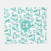 スポーツガーリーターコイズホワイトバレーボールのパターン フリースブランケット (正面(横))