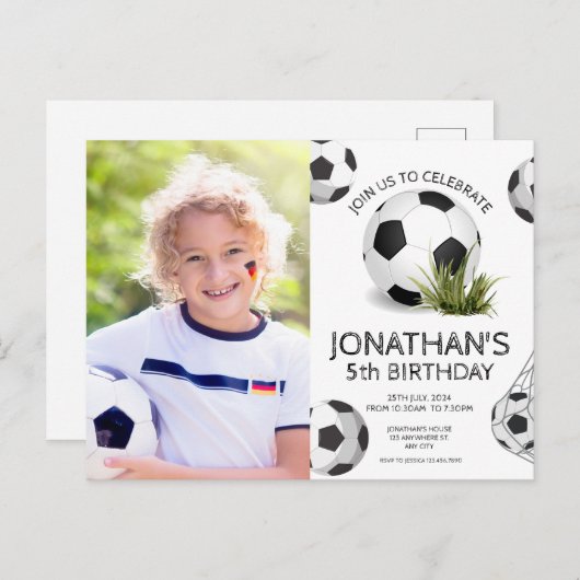 スポーツキッズサッカー写真誕生日パーティー ポストカード (正面/裏面)