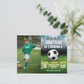 スポーツキッズサッカー写真誕生日 ポストカード (スタンド正面)