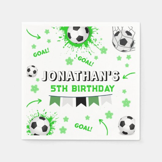 スポーツキッズサッカー誕生日パーティー スタンダードカクテルナプキン (正面)