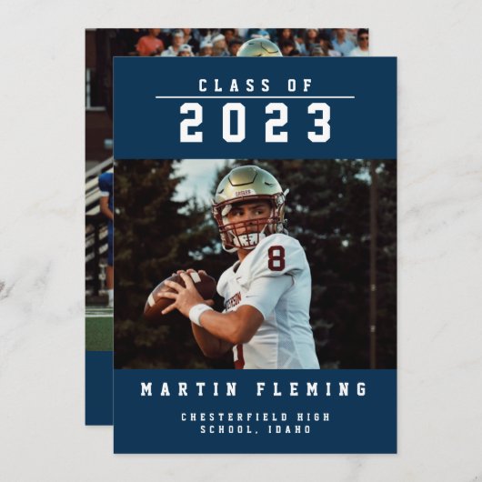 スポーツクラスカスタムフォトブルー卒業 案内状 (正面/裏面)